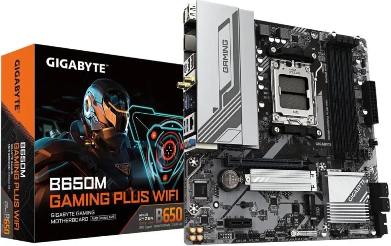 GIGABYTE B650M GAMING PLUS WIFI AM5 LGA 1718 AMD B650 M-ATX, DDR5, PCIe 4.0 M.2, PCIe 4.0, USB 3.2 Gen 1 Type-C, Wi-Fi 6E, 2.5GbE LAN - Featured Image