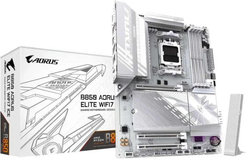 GIGABYTE B850 AORUS ELITE WIFI7 ICE AMD AM5 LGA 1718 Motherboard, ATX, DDR5, 3x M.2, PCIe 5.0, USB-C, WIFI7, 2.5GbE LAN, EZ-Latch, 5-Year Warranty - Featured Image