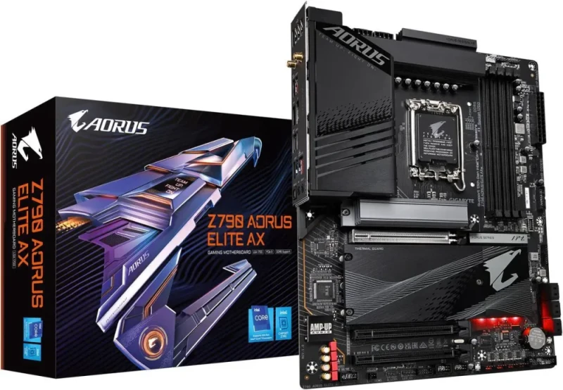 GIGABYTE Z790 AORUS ELITE AX LGA 1700 Intel Z790 ATX Motherboard with DDR5, Quad M.2, PCIe 5.0, USB 3.2 Gen2X2 Type-C, Intel WiFi 6E, 2.5GbE LAN, Q-Flash Plus, PCIe EZ-Latch - Featured Image