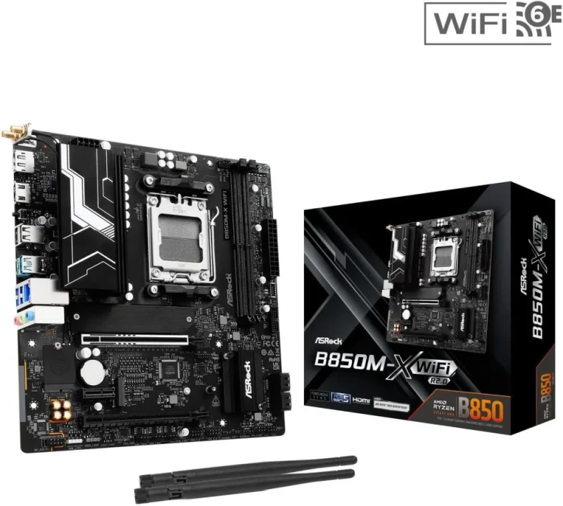 ASRock B850M-X WiFi R2.0 AM5 AMD B850 SATA 6Gb/s USB 3.2 Dual Graphics Outputs RGB Micro ATX Motherboards-AMD - Featured Image