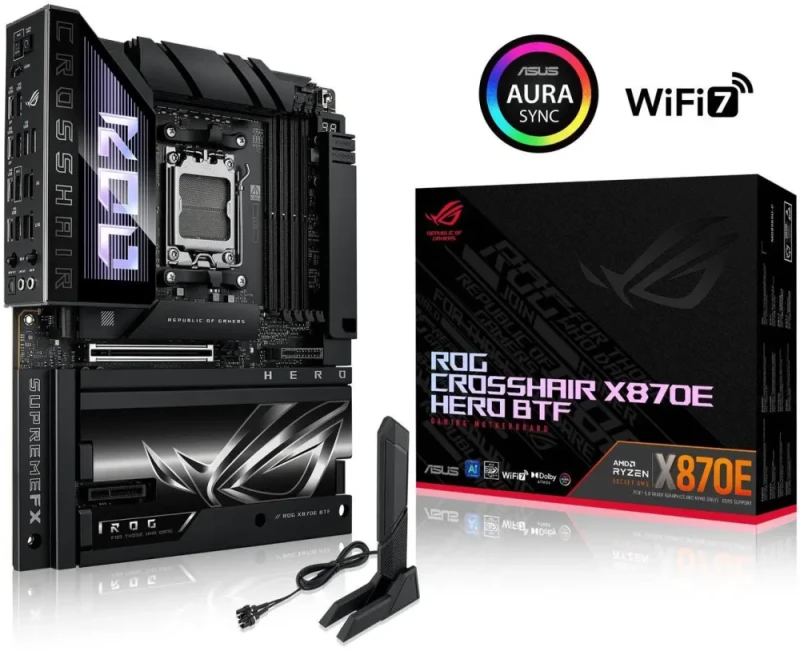 ASUS ROG CROSSHAIR X870E HERO BTF AMD X870E ATX Board with Hidden-connector Design and High-power GPU Slot for Clean Cable Management, 18+2+2 Power, DDR5, WiFi 7, 5x M.2, PCIe 5.0, USB4 - Featured Image