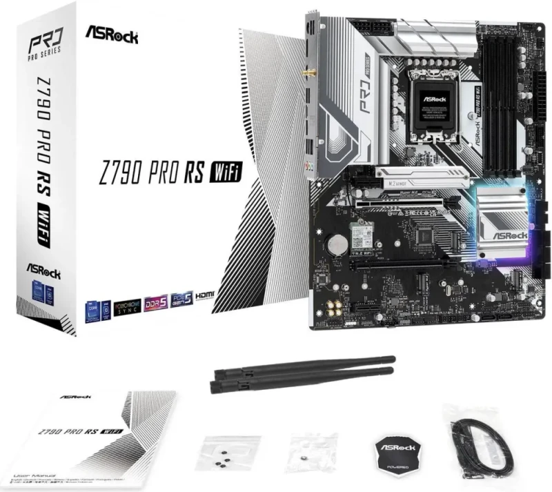 ASRock PRO Z790 PRO RS WiFi Intel LGA1700 (14th,13th,12th Gen) ATX Motherboard, 4 DDR5 Slots, PCIE 5.0x16, Realtek ALC897 7.1 CH, Dragon 2.5G LAN, WiFi 6E+Bluetooth, 8 SATA3, 4 Hyper M.2 (PCIe Gen4x4) - Featured Image