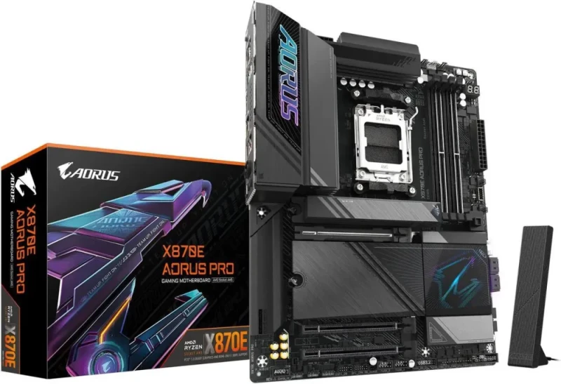 GIGABYTE X870E AORUS PRO AM5 LGA 1718, ATX, DDR5, 4x M.2, PCIe 5.0, USB4, Wi-Fi 7, 2.5GbE LAN, EZ-Latch, 5-Year Warranty - Featured Image