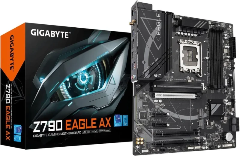 GIGABYTE Z790 EAGLE AX LGA 1700 Intel Z790 ATX Motherboard with DDR5, M.2, PCIe 5.0, USB 3.2 Gen2X2 Type-C, Intel Wi-Fi 6E, 2.5GbE LAN, Q-Flash Plus, EZ-Latch - Featured Image
