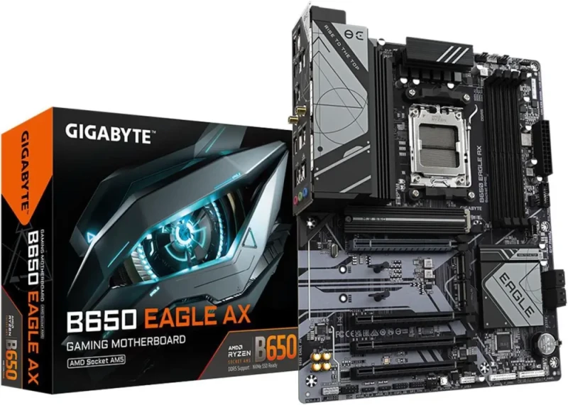 GIGABYTE B650 EAGLE AX AM5 LGA 1718 AMD B650 ATX , DDR5 Triple M.2, PCIe 5.0, USB 3.2 Gen2x2 Type-C, AMD Wi-Fi 6E, Realtek GbE LAN - Featured Image