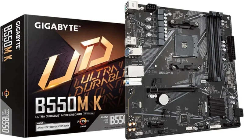 GIGABYTE B550M K AM4 AMD B550 Micro-ATX Motherboard with Dual M.2, SATA 6Gb/s, USB 3.2 Gen 1, Realtek GbE LAN, PCIe 4.0 - Featured Image