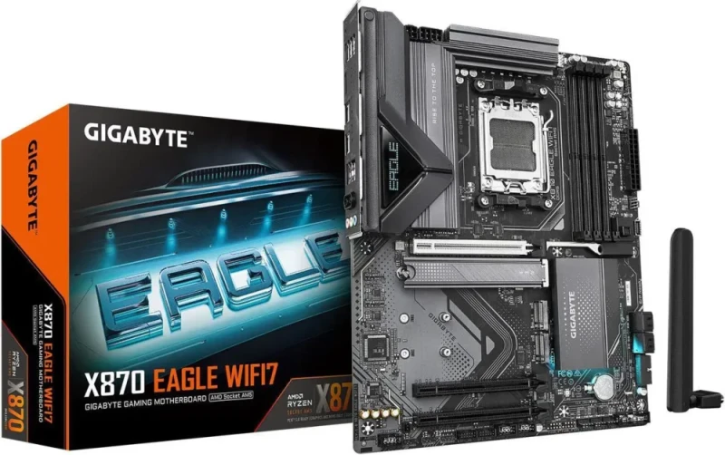 GIGABYTE X870 EAGLE WIFI7 AM5 LGA 1718, ATX, DDR5, 4 x SATA 6Gb/s,  3x M.2, PCIe 5.0, USB4, Wi-Fi 7, 2.5GbE LAN, EZ-Latch, 5-Year Warranty - Featured Image