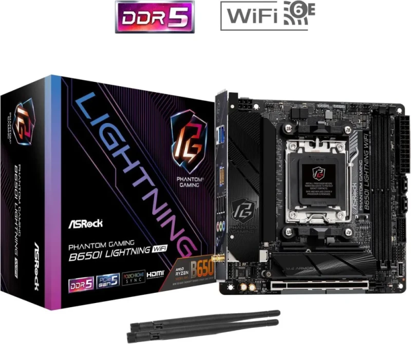 ASRock B650I LIGHTNING WIFI AM5 Ryzen 7000 AMD B650 SATA 6Gb/s Mini-ITX s DDR5 7200+ (OC) 2.5G LAN x WiFi 6E + Bluetooth Motherboards - AMD - Featured Image