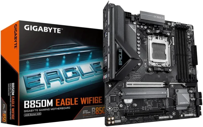 GIGABYTE B850M EAGLE WIFI6E AMD AM5 Motherboard, M-ATX, DDR5, 2x M.2, PCIe 5.0, USB-C, USB 3.2 Gen 2, WIFI6E, 2.5GbE LAN, EZ-Latch, Wi-Fi EZ-Plug - Featured Image