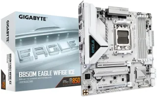 GIGABYTE B850M EAGLE WIFI6E ICE AMD AM5 Motherboard, M-ATX, DDR5, 2x M.2, PCIe 5.0, USB-C, USB 3.2 Gen 2, WIFI6E, 2.5GbE LAN, EZ-Latch, Wi-Fi EZ-Plug