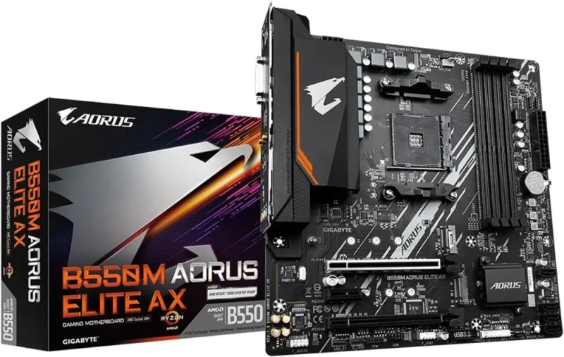 GIGABYTE B550M AORUS ELITE AX (rev 1.3) AM4 AMD B550 Micro-ATX Motherboard with Single M.2, SATA 6Gb/s, USB 3.2 Gen 1, Realtek GbE LAN, PCIe 4.0 - Featured Image