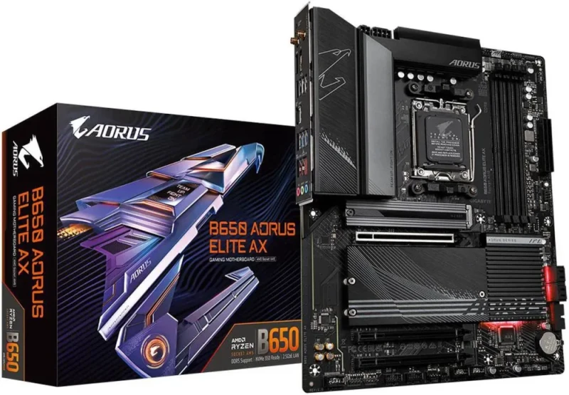 GIGABYTE B650 AORUS ELITE AX AM5 LGA 1718 AMD B650 ATX Motherboard DDR5, M.2, PCIe 5.0, USB 3.2 Gen2X2 Type-C, WiFi 6E, 2.5GbE LAN, Q-Flash Plus, EZ-Latch - Featured Image