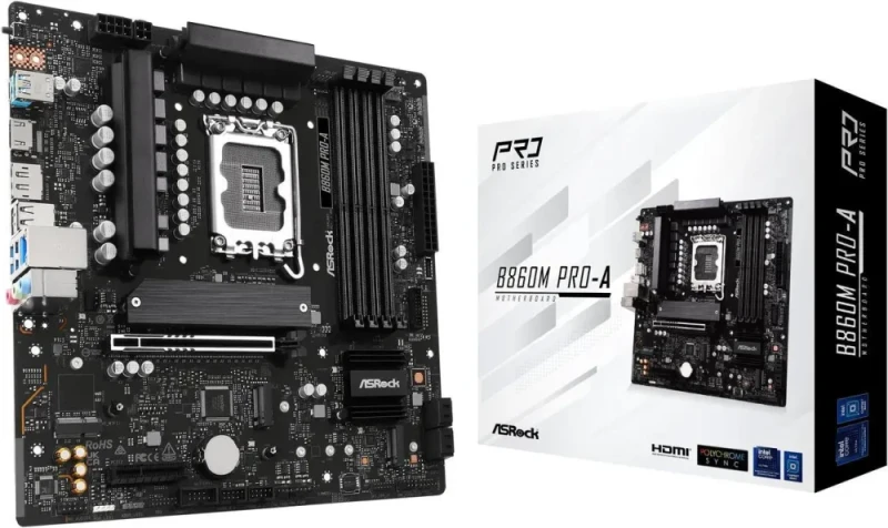 ASRock B860M Pro-A LGA 1851 Intel B860 SATA 6Gb/s Intel Core Ultra DDR5 Micro ATX Motherboard - Featured Image