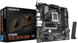 GIGABYTE B760M DS3H WIFI6E GEN5 LGA 1700 Intel B760 M-ATX Motherboard with DDR5, M.2, PCIe 5.0, USB 3.2 Gen 2 Type-C, WIFI6E 2.5GbE LAN, WIFI EZ-Plug, PCIe EZ-Latch