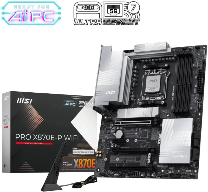 MSI PRO X870E-P WIFI AM5 ATX AMD Motherboards, USB 4.0 (40G),4x SATA 6Gb/s,Wi-Fi 7, Triple M.2 Connectors, - Featured Image