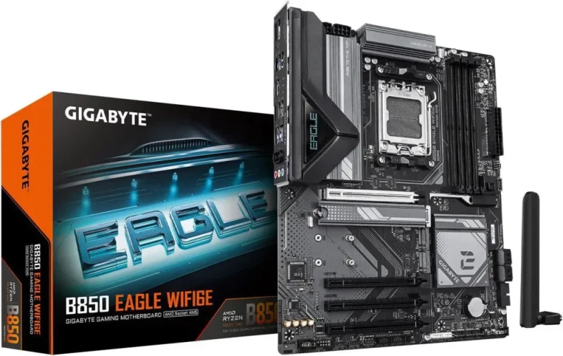 GIGABYTE B850 EAGLE WIFI6E AMD AM5 LGA 1718 Motherboard, ATX, DDR5, 3x M.2, PCIe 5.0, USB-C, WIFI6E, 1GbE LAN, EZ-Latch 5-Year Warranty - Featured Image