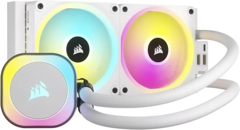 CORSAIR iCUE LINK H100i RGB Liquid CPU Cooler - QX120 RGB Fans - White - 240mm Radiator - Fits Intel LGA 1851, 1700, AMD AM5 - iCUE LINK System Hub Included - Featured Image