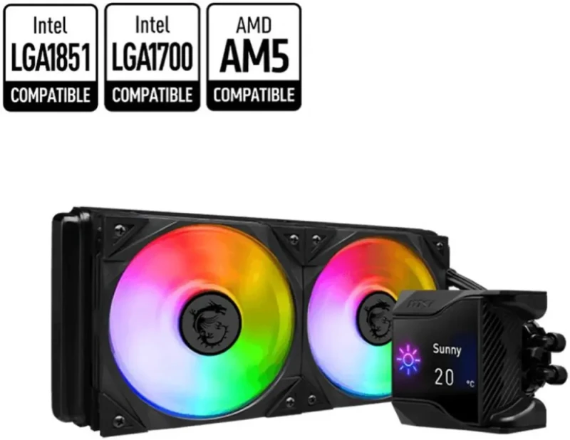 MSI MPG CoreLiquid D240 ARGB CPU Liquid Cooler - 2.4" IPS LCD Screen - 240mm Radiator - Double 120mm ARGB PWM Fans  - LGA 1700/1851 / AM5/AM4 Compatible - Featured Image