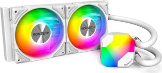 MONTECH HyperFlow ARGB 240 - AIO CPU Liquid Cooler, Intel&AMD Compatible, Chart-Topping Performance, Enhanced 3100RPM Water Pump Design, 2X Metal Pro 12 ARGB Ultimate Cooling Fans - White