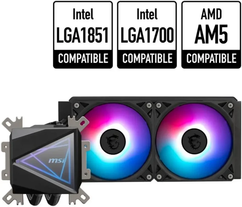 MSI MAG CoreLiquid I240 Black - AIO ARGB CPU Liquid Cooler - Infinity Mirror Design - UNI Bracket - 240mm Radiator - Dual 120mm ARGB PWM Fans - LGA 1700/1851 / AM5/AM4 Compatible - Featured Image