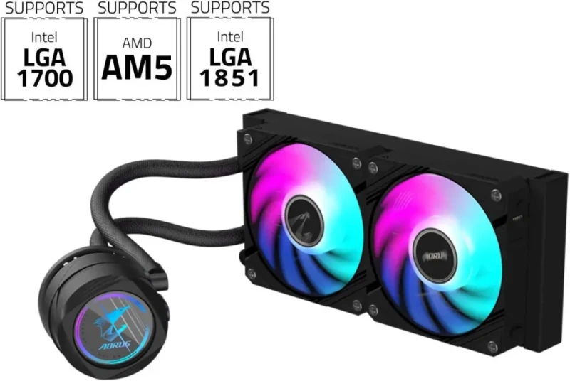 AORUS WATERFORCE II 240 Liquid CPU Cooler, 240mm Radiator with 2x 120mm low noise ARGB Fans, compatible with Intel LGA1700, 1851 and AMD AM5 (GP-AORUS WATERFORCE II 240 G2) - Featured Image