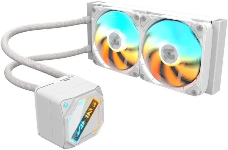 GIGABYTE GAMING 240 ICE liquid CPU Cooler, 240mm Radiator with 2x 120mm low noise ARGB Fans, compatible with Intel LGA 1851, 1700, 115X, 1200, and AMD AM5, AM4 (GIGABYTE GAMING 240 ICE) - Featured Image