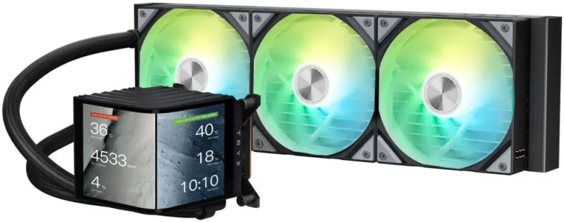 TRYX PANORAMA 360 ARGB 360mm AIO 6.67'' AMOLED Curved Screen 3D Anamorphic Effect Display Customizable AIO Cooler 360mm Asetek 8th Gen V2 320w TDP Magnetic ARGB Fan Intel LGA 1851/1700 AMD AM5/AM4 - Featured Image