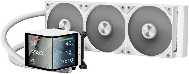 TRYX PANORAMA 360 White 360mm AIO 6.67'' AMOLED Curved Screen 3D Anamorphic Effect Customizable AIO Cooler 360mm Asetek 8th Gen V2 320w TDP Magnetic Performance Fan Intel LGA 1851/1700 AMD AM5/AM4 - Featured Image