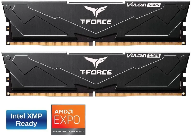 Team T-Force Vulcan 32GB (2 x 16GB) 288-Pin PC RAM DDR5 5600 (PC5 44800) Desktop Memory Model FLBD532G5600HC36BDC01 - Featured Image