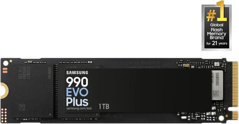 Samsung 990 EVO Plus 1 TB M.2-2280 PCIe 4.0 x4 / PCIe 5.0 x2 NVMe 2.0 Solid State Drive – Up to 7,150 MB/s Read, 6,300 MB/s Write, Samsung V-NAND TLC, HMB Cache, AES 256-bit Encryption, Compact High-Performance SSD for Gaming & Workstations - Featured Image