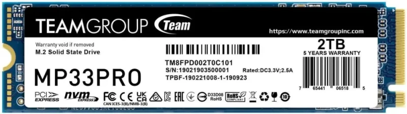 Team Group MP33 PRO M.2 2280 2TB PCIe 3.0 x4 with NVMe 1.3 3D NAND Internal Solid State Drive (SSD) TM8FPD002T0C101 - Featured Image