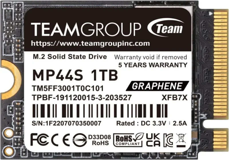 Team Group MP44S M.2 2230 1TB PCIe 4.0 x4 with NVMe, STEAM Deck Compatible, Internal Solid State Drive (SSD) TM5FF3001T0C101 - Featured Image