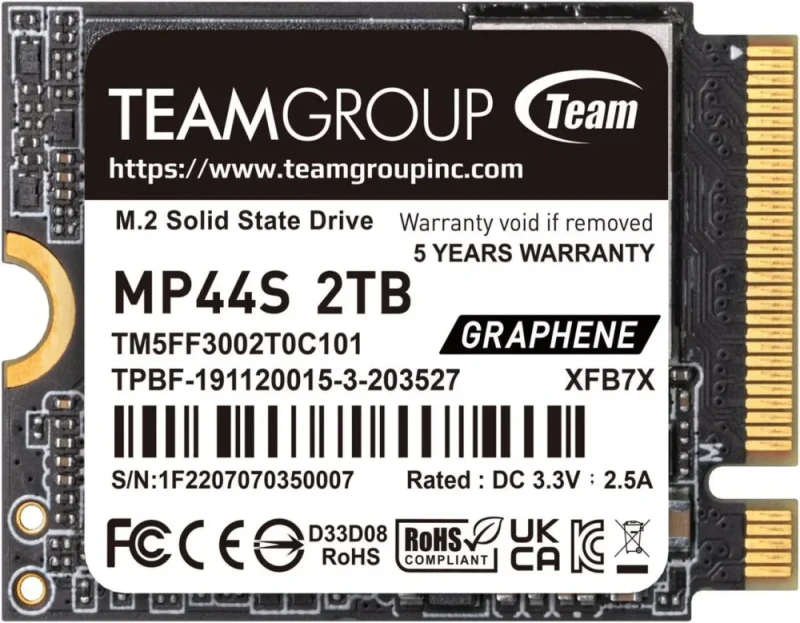 Team Group MP44S M.2 2230 2TB PCIe 4.0 x4 with NVMe, STEAM Deck Compatible, Internal Solid State Drive (SSD) TM5FF3002T0C101 - Featured Image