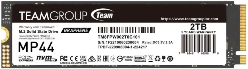 Team Group MP44 M.2 2280 2TB PCIe 4.0 x4 with NVMe Laptop & Desktop & NUC & NAS Internal Solid State Drive (SSD), (R/W Speed up to 7,400/7,000MB/s) TM8FPW002T0C101 - Featured Image