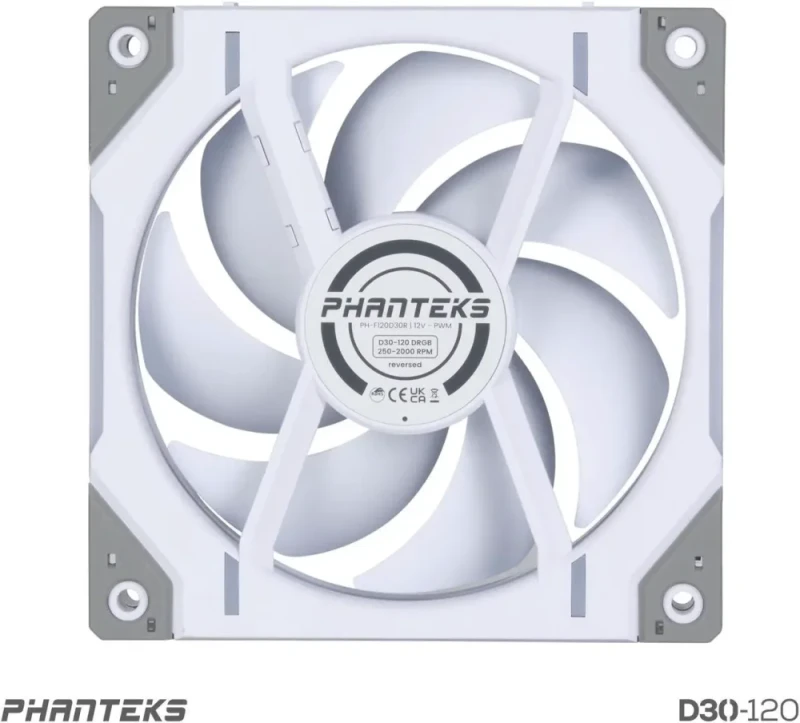 Phanteks D30-120 DRGB PWM FAN, Reverse Airflow Model, Premium D-RGB Performance Fan, ARGB/DRGB lighting, Daisy-chain Fan Linking system, White - Featured Image