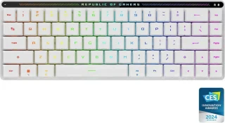 ASUS ROG Falchion RX Low Profile 65% Compact Wireless Gaming Keyboard, Pre-lubed ROG RX Blue Low-Profile Optical Switches, Tri-mode Connection, MacOS Support, ABS Keycaps, RGB-White