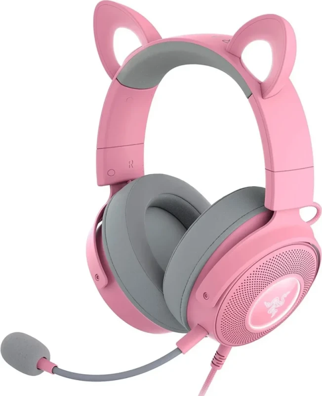 Razer Kraken Kitty V2 Pro Wired RGB Headset: Interchangeable Ears (Kitty, Bear, Bunny) - Stream Reactive Lighting - Detachable HyperClear Cardioid Mic - 50mm Drivers - 7.1 Surround Sound - Quartz Pink - Featured Image