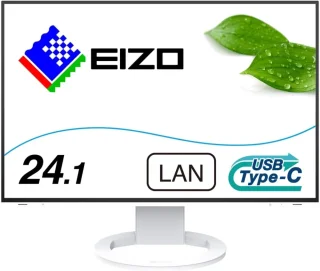EIZO FlexScan EV2495-WT 24.1" WUXGA IPS Office Monitor - 60Hz, 5ms GtG, USB-C 60W PD, HDMI/DP/DVI/VGA, USB Hub, Daisy Chain, Height Adjustable, Pivot, White