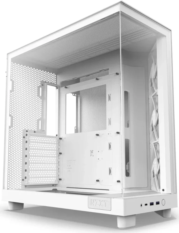 NZXT H6 Flow (White) - Compact Dual-Chamber Mid-Tower PC Case with Panoramic Glass, High-Airflow Panels & 3x 120mm Fans - Ideal for GPU Cooling & Show Builds - Featured Image