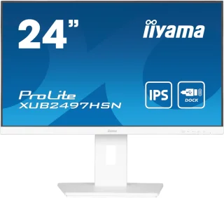 IIYAMA ProLite XUB2497HSN-W2 23.8" IPS Full HD 100Hz Monitor, USB-C 65W Dock, LAN, Speakers, Pivot – White