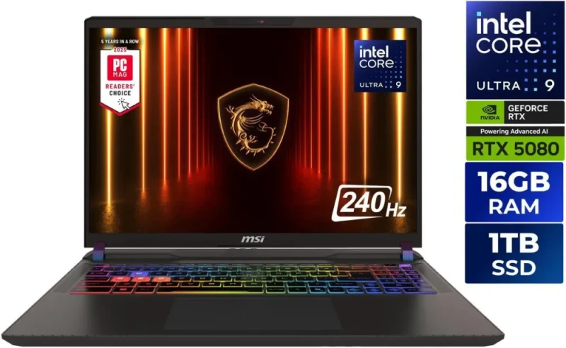 MSI Vector - LCD 16" QHD+ GeForce RTX 5080 Laptop GPU - Intel Core Ultra 9 275HX - 16GB Memory - 1 TB SSD - Windows 11 Home Gaming Laptop - 240 Hz (Vector 16 HX AI A2XWIG-050US ) - Featured Image
