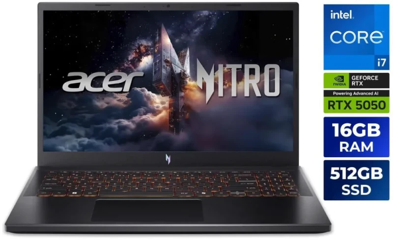 Acer Nitro V  15.6" Full HD IPS 165Hz Display, Intel Core i7-13620H, NVIDIA GeForce RTX 5050 Laptop GPU, 16GB DDR4, 512GB PCIe Gen 4 SSD, Windows 11 Home Gaming Laptop ANV15-52-778V - Featured Image