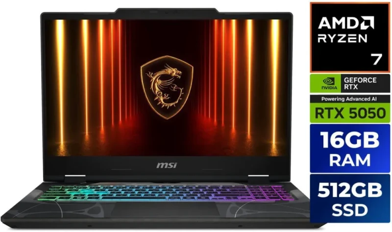 MSI Cyborg A15 - 15.6" GeForce RTX 5050 Laptop GPU - AMD Ryzen 7 260(3.80-5.10 GHz) - 16GB Memory - 512 GB NVMe SSD - Windows 11 Home Gaming Laptop - 144 Hz IPS (Cyborg A15 AI B2HWEKG-071US ) - Featured Image
