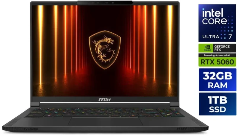 MSI Stealth 16 AI - 16" - GeForce RTX 5060 Laptop GPU - Intel Core Ultra7-255H RTX - 32GB DDR5 - 1TB NVMe SSD - 240 Hz OLED Display  - Win 11 Home (Stealth 16 AI A2HWFG-041US ) - Featured Image