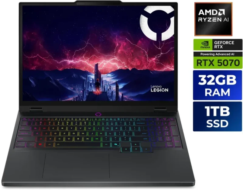 Lenovo Legion 5 15.1" WQXGA Gaming Laptop, AMD Ryzen AI 7 350 2.0GHz, 32GB RAM, 1TB SSD, NVIDIA GeForce RTX 5070 8GB, 165Hz OLED Display, Windows 11 Home, Eclipse Black (83F10006US ) - Featured Image