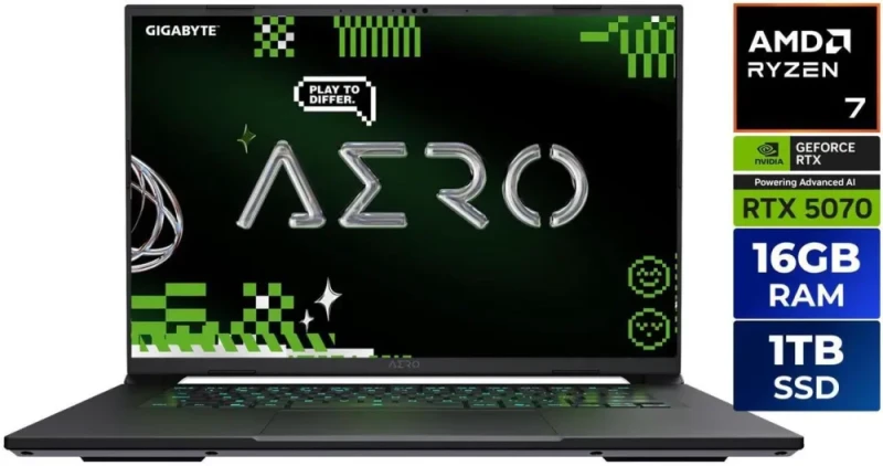 GIGABYTE AERO X16; Copilot+ PC - 165Hz 2560x1600 WQXGA - NVIDIA GeForce RTX 5070 - AMD Ryzen AI 7 350 - 1TB SSD with 16GB DDR5 RAM - Windows 11 Home - Lunar White - Featured Image