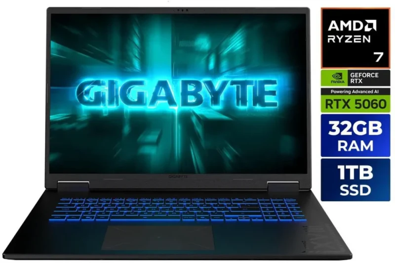 GIGABYTE GAMING A18 3VHK3USC64SH: 18" WQXGA 165Hz, Ryzen 7 260, RTX 5060, 32GB DDR5, 1TB SSD, Win11 - Featured Image