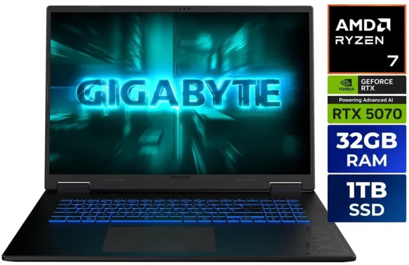 GIGABYTE GAMING A18 3WHK3USC64SH: 18" WQXGA 165Hz, Ryzen 7 260, RTX 5070, 32GB DDR5, 1TB SSD, Win11 - Featured Image