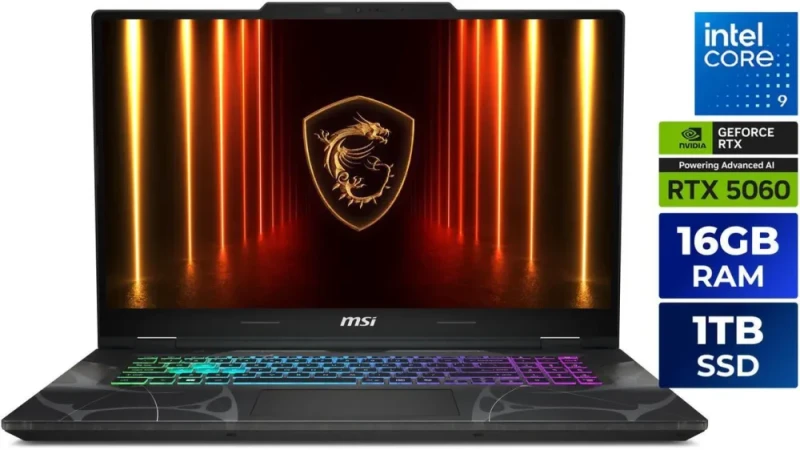 MSI Cyborg 17 17.3" 144Hz FHD IPS Gaming Laptop Intel Core 9 270H (20-Core up to 5.8GHz) GeForce RTX 5060 8GB GDDR7 16GB DDR5 1TB NVMe PCIe Gen4 SSD Wi-Fi 6E Translucent Black Chassis RGB Keyboard Windows 11 Home (B2RWFKG-067US) - Featured Image