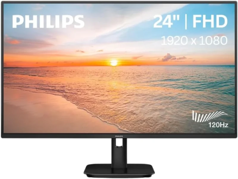 Philips 24E1N2100 23.8" Full HD 1920x1080 IPS Monitor - 120Hz Refresh Rate, 1ms MPRT Response Time, Adaptive-Sync, 300 cd/m² Brightness, HDMI VGA Connectivity, LowBlue Mode, Flicker-Free, Anti-Glare, Tilt Adjustable Stand - Featured Image